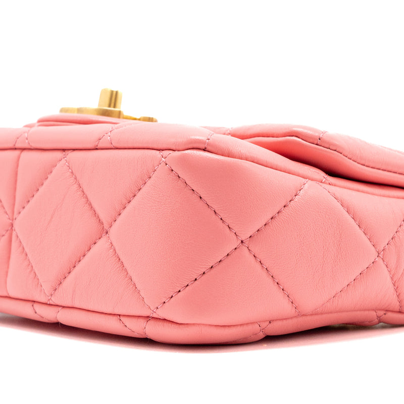Chanel 22p Mini Square Flap Bag Lambskin Pink Enamel/Gold Hardware(Microchip)