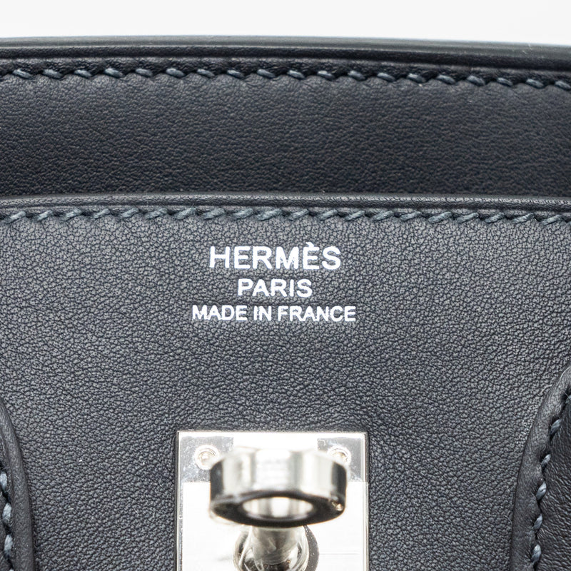 Hermes Birkin 25 Toile Quadrille/Swift Ecru Mauve/Bleu Bill/Caban SHW Stamp B