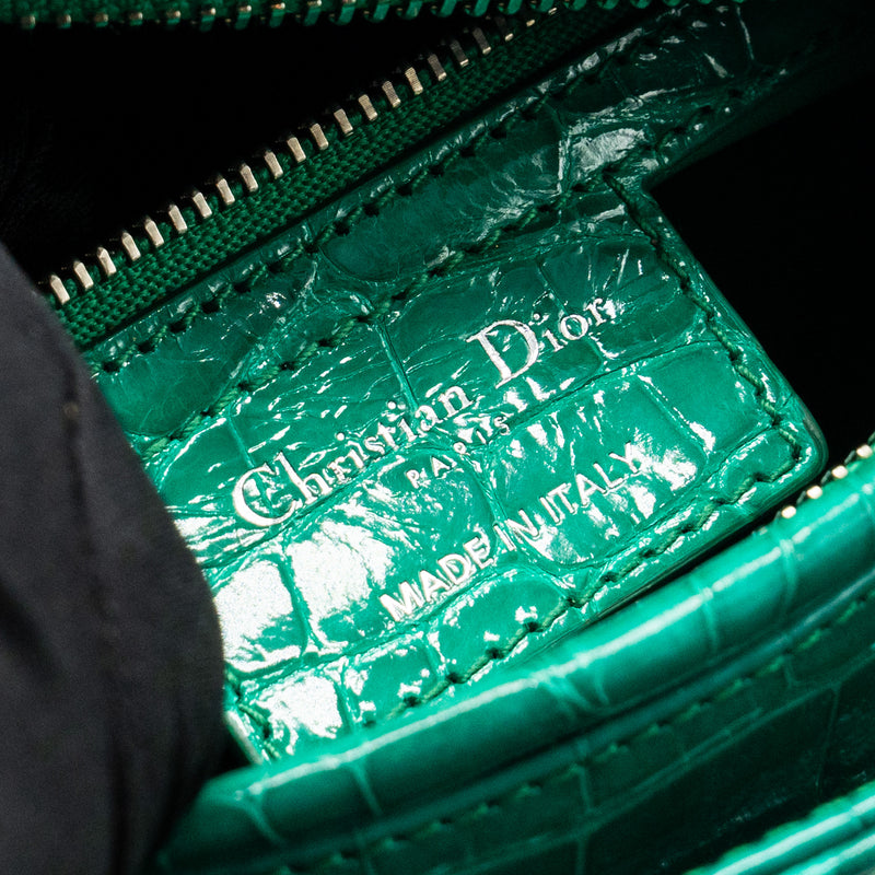 Dior medium lady dior crocodile green SHW with crystal
