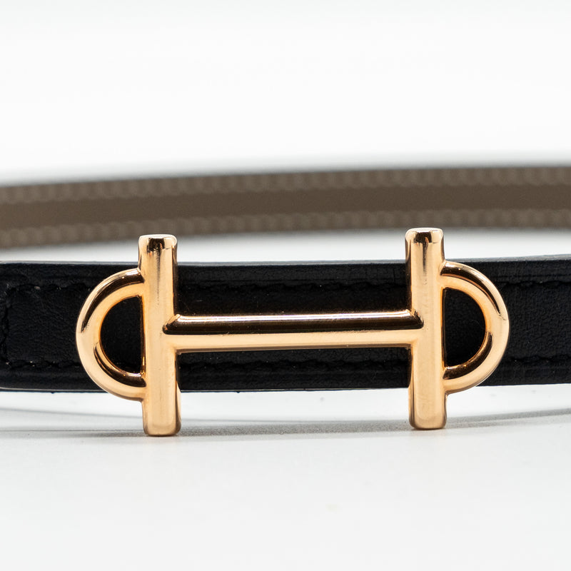 Hermes Size 75 Gamma Buckle Reversible Belt Epsom/ Swift Etoupe/ Black RGHW Stamp U