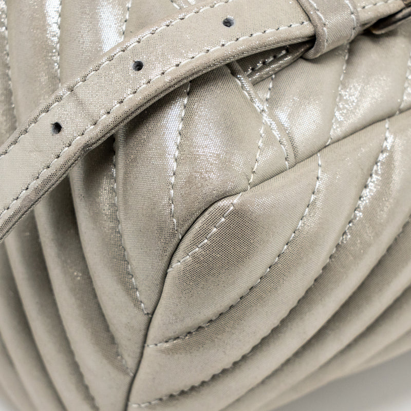 Chanel Small Urban Spirit Backpack Chevron Calfskin Iridescent Light Grey Ruthenium Hardware