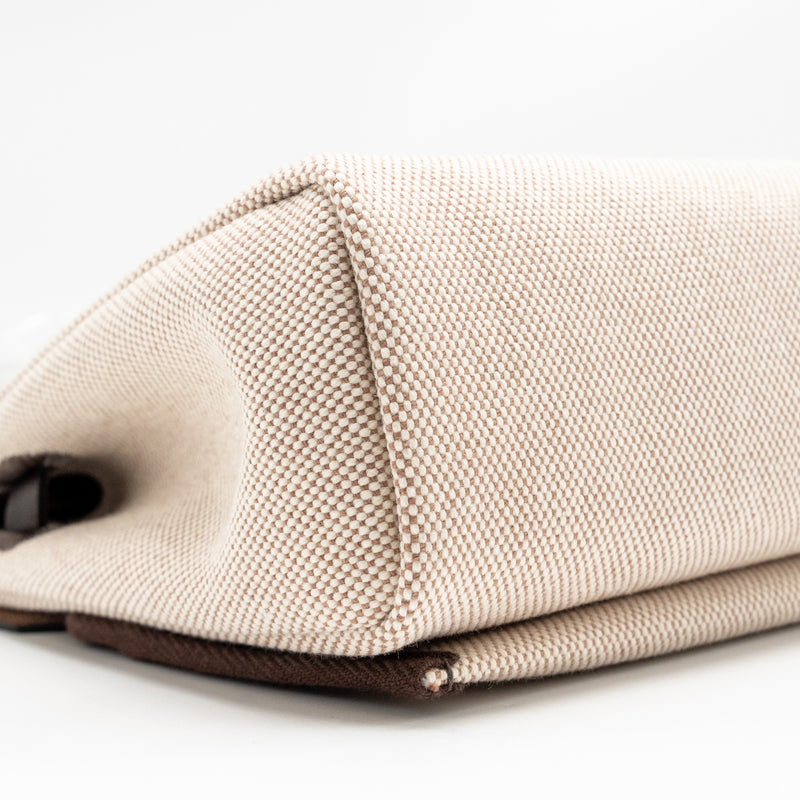 Hermes Herbag Mini Canvas / Hunter Leather Ecru-Beige / Ebene GHW Stamp K