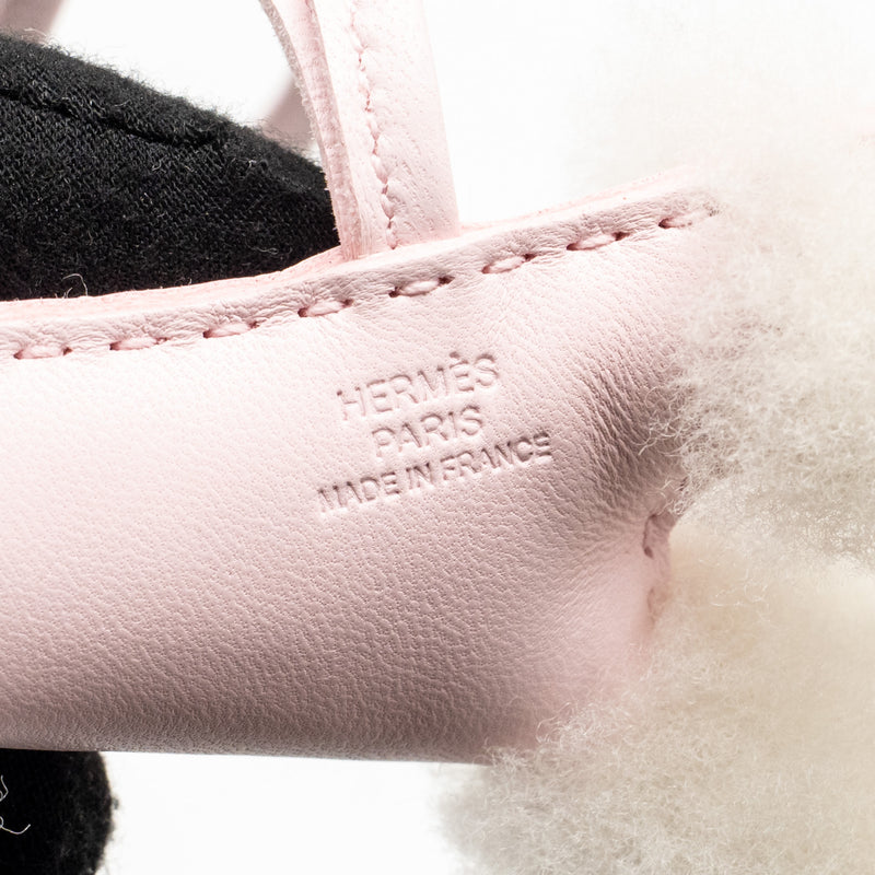 Hermes Budy Shearing Bag Charm Wool/Lambskin Rose Darling Stamp K