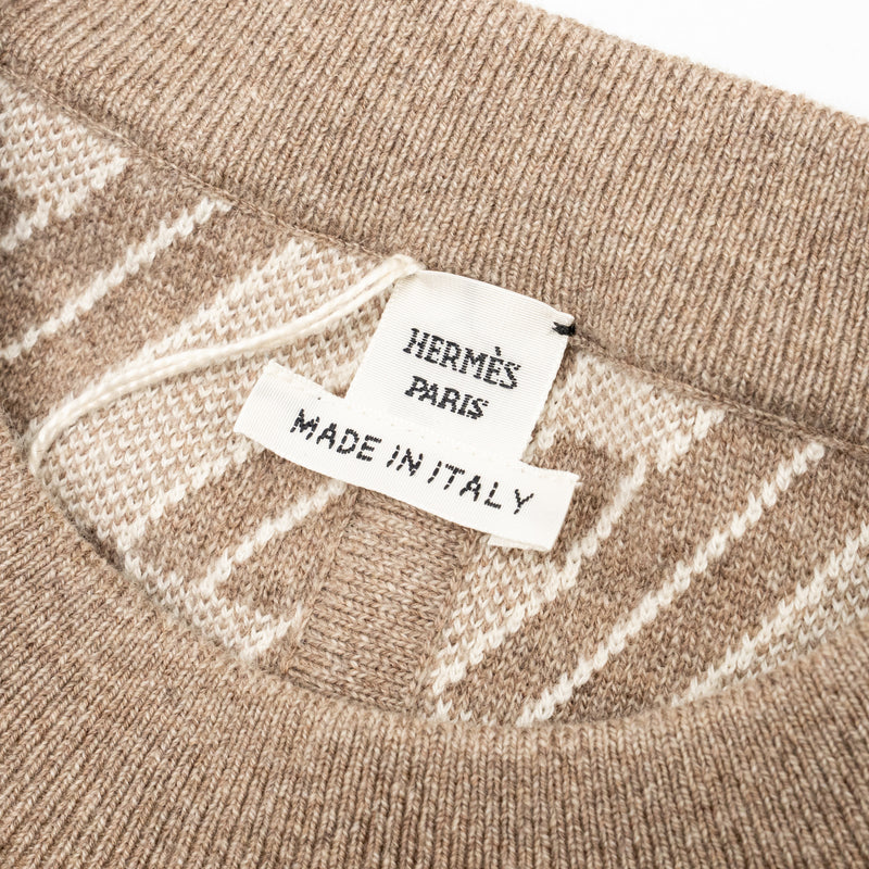 Hermes Size 40 Reversible Pull Over Sweater Cachemire Coton Beige Lin