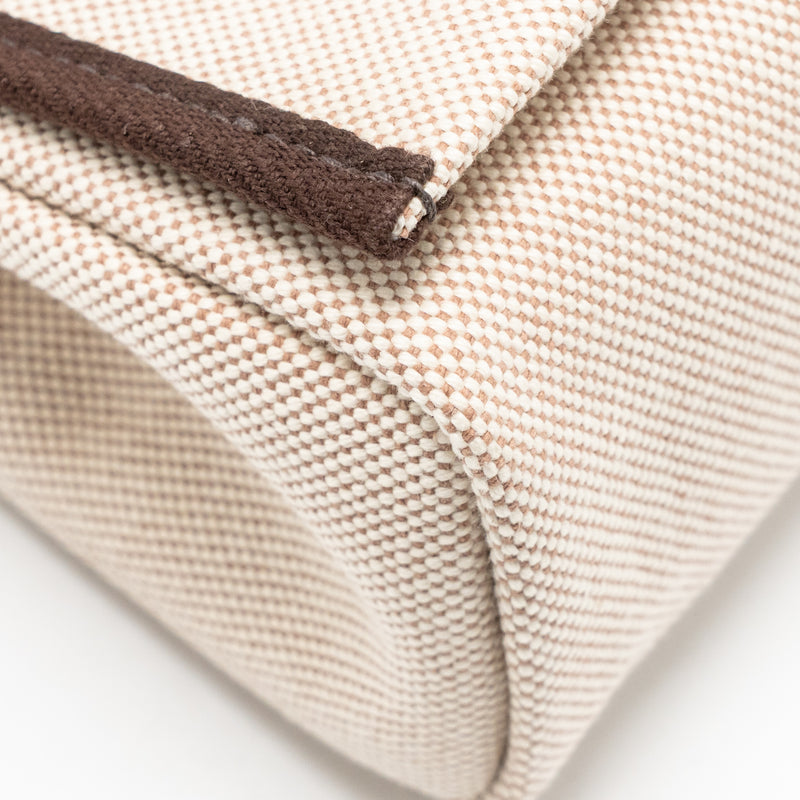 Hermes Herbag Mini Canvas / Hunter Leather Ecru-Beige / Ebene GHW Stamp K