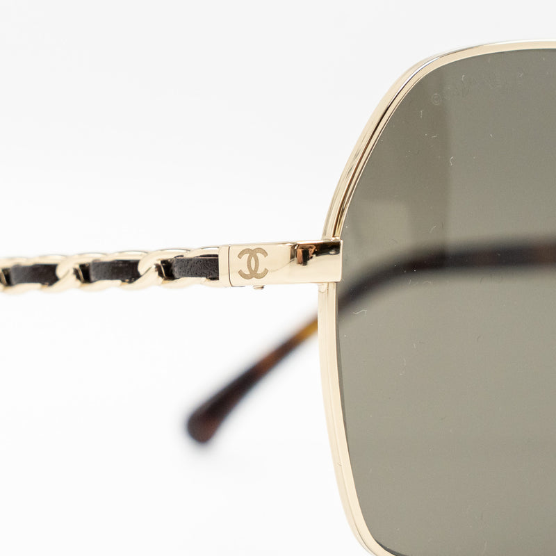 Chanel Sunglasses with Chain Brown Light Gold Tone