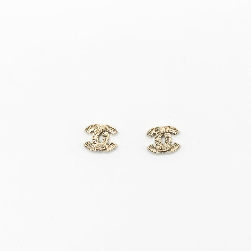 Chanel Classic Crystal CC Logo Earrings Light Gold Tone