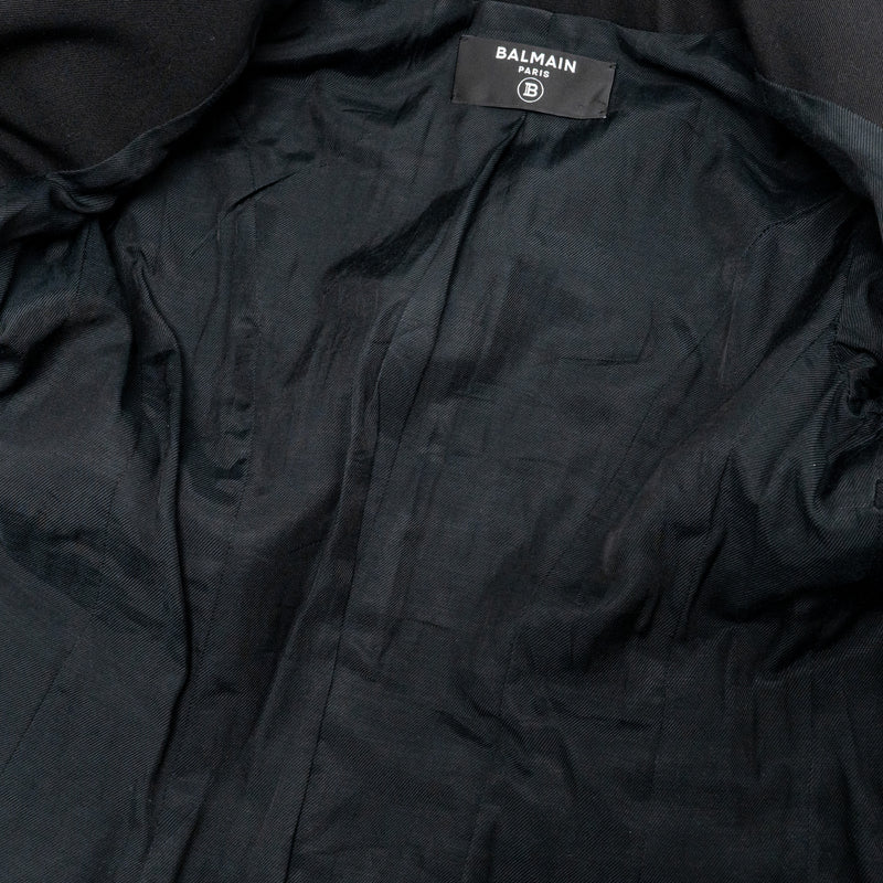 Balmain Size 34 Classic Jacket with Gold Button Black Virgin Wool