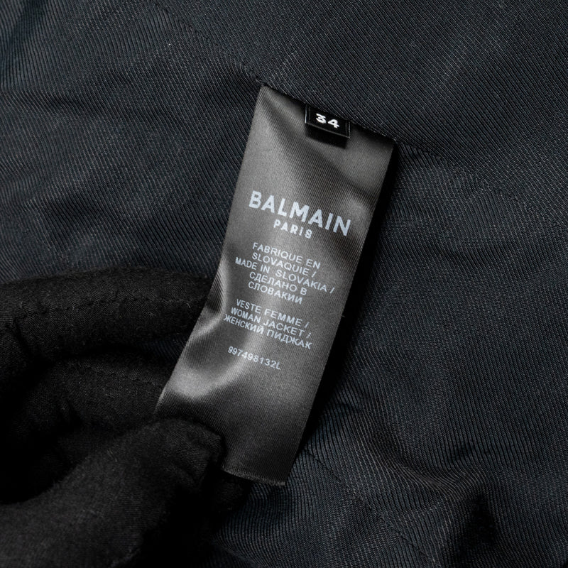 Balmain Size 34 Classic Jacket with Gold Button Black Virgin Wool