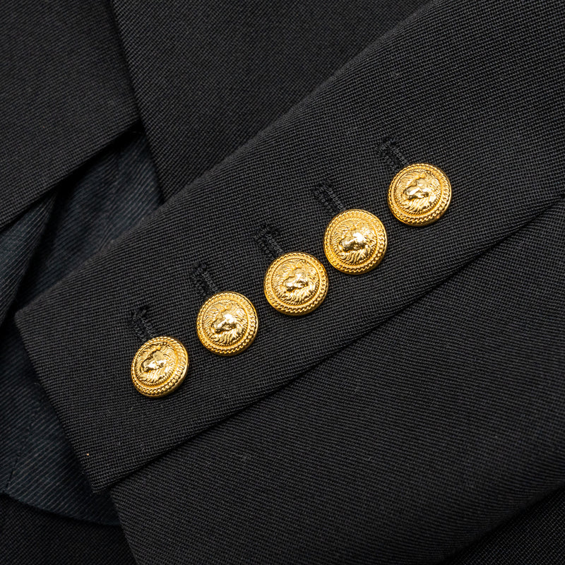 Balmain Size 34 Classic Jacket with Gold Button Black Virgin Wool