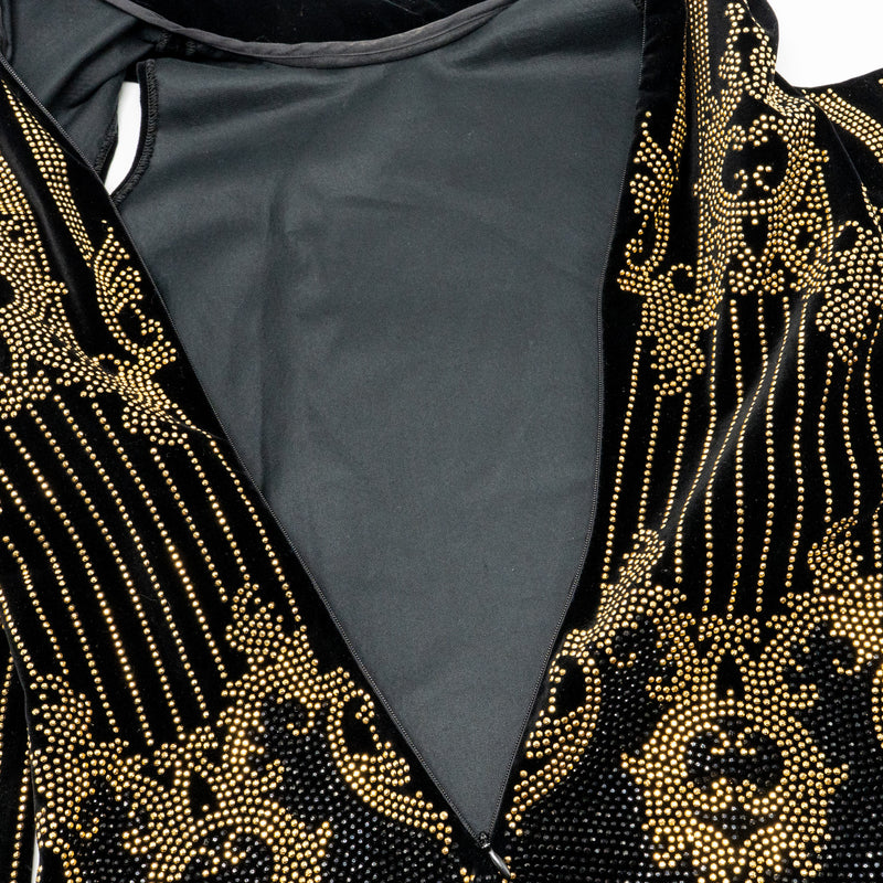 Balmain Size 38 Open Shoulder Velvet Dress Cotton/Elastan Black