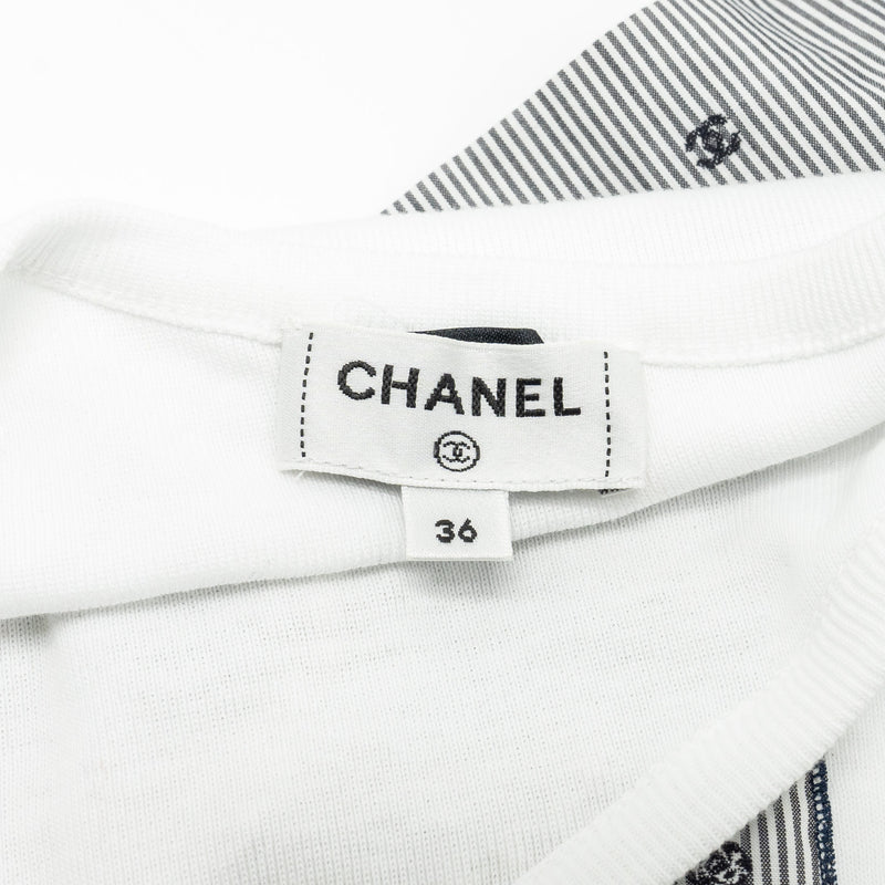 Chanel size 36 top embroidered cotton jersey / cotton white/blue/black