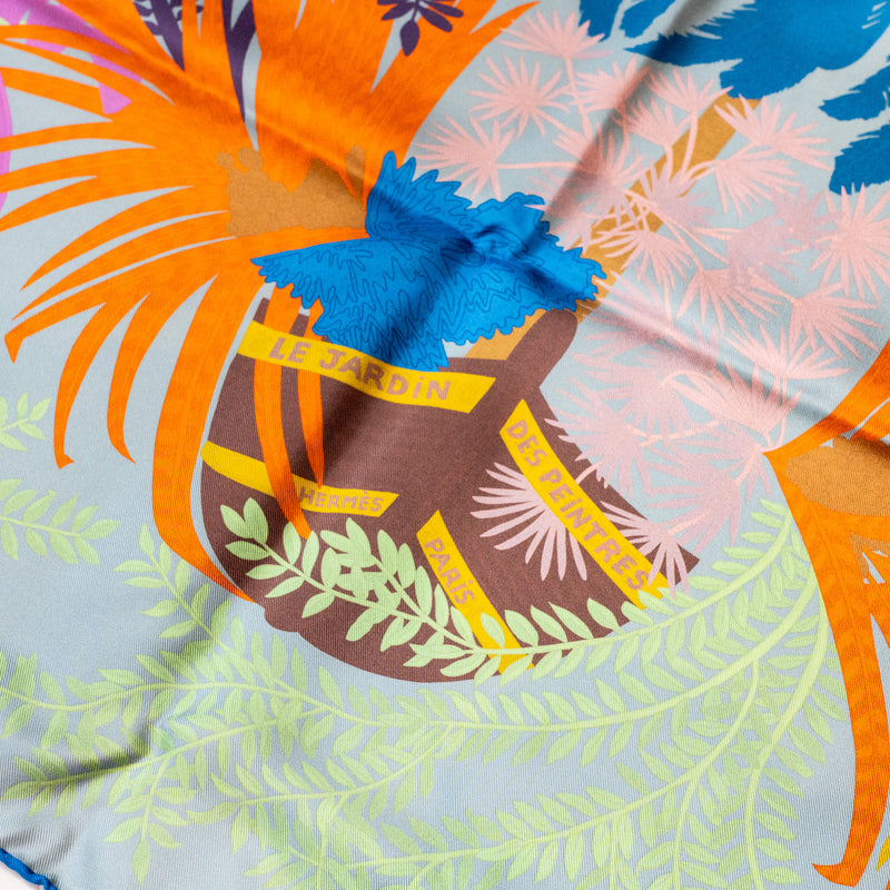 Hermes 90cm Silk Scarf Double Face Le Jardin Des Peintr Bleu Pale/Blue Jea