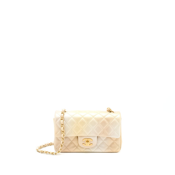 Chanel 22C MIni Rectangular Flag Bag Goatskin Ombre Beige Brushed GHW (Microchip)