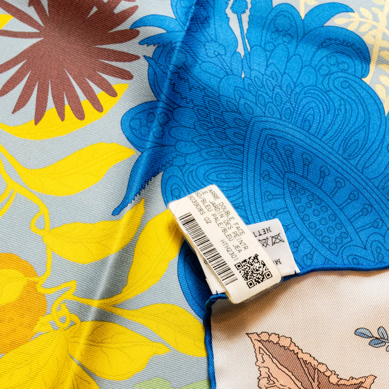Hermes 90cm Silk Scarf Double Face Le Jardin Des Peintr Bleu Pale/Blue Jea
