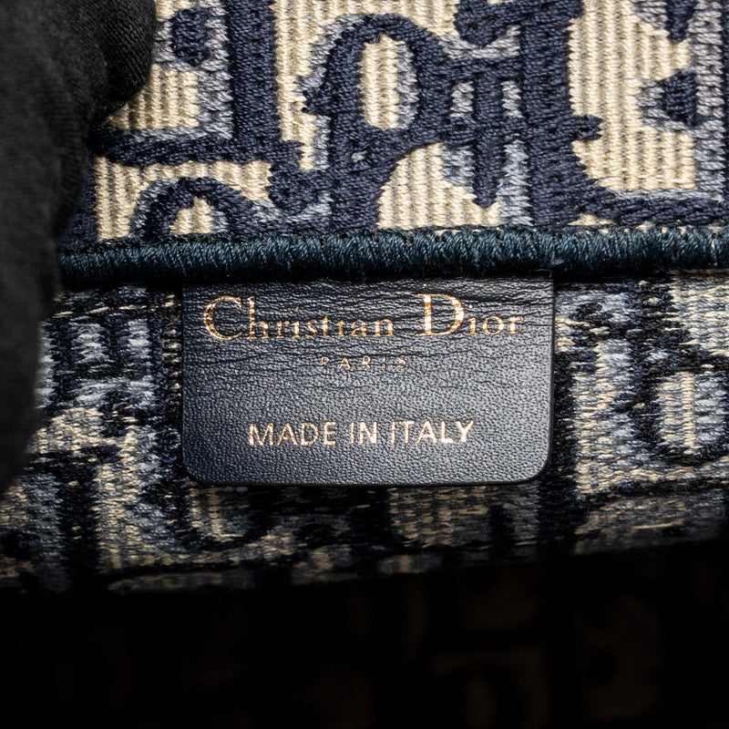 Dior Medium Book Tote Oblique Embroidery Ecru/Blue