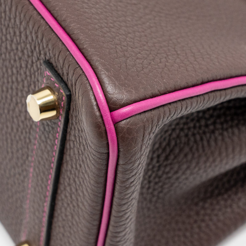 Hermes Birkin 25 Togo Chocolate / Rose Pourpre Brushed GHW Stamp D