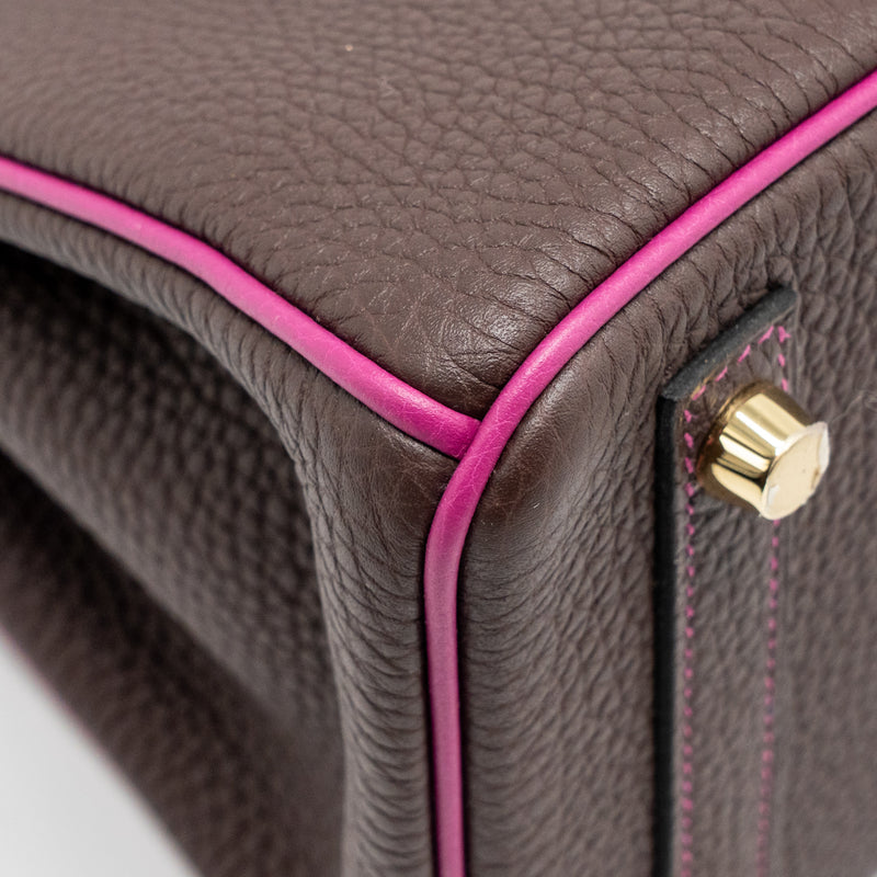 Hermes Birkin 25 Togo Chocolate / Rose Pourpre Brushed GHW Stamp D