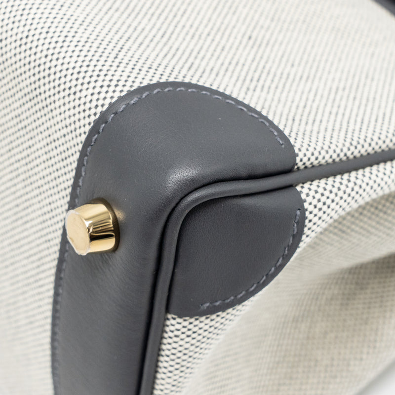 Hermes Birkin 25 Toile Swift/Canvas Ecru-Ardoise / Ardoise GHW Stamp K