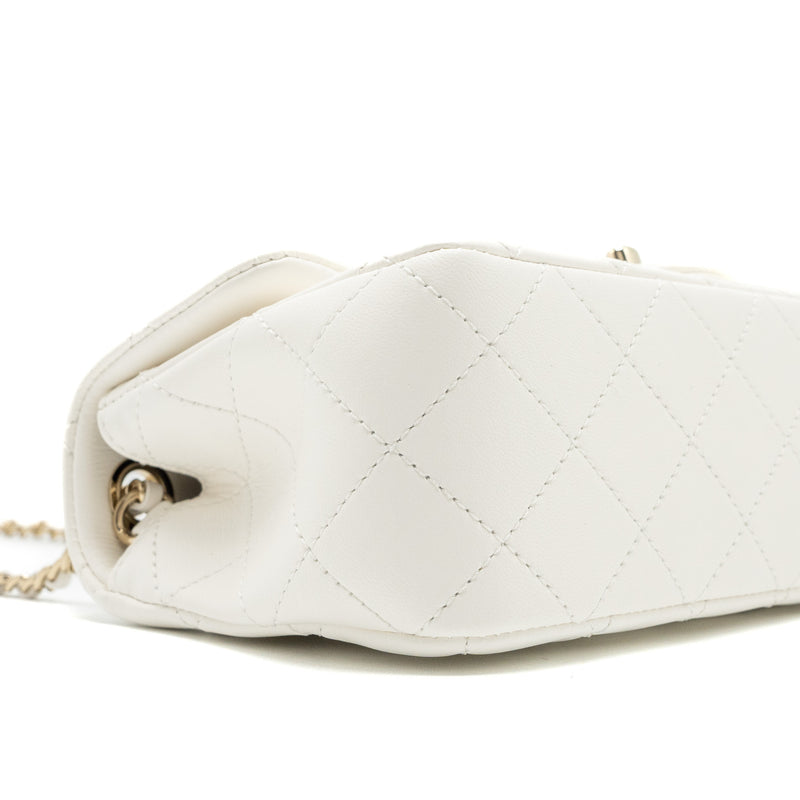 Chanel 23C Pearl Crush Mini Rectangular Flap Bag Lambskin White LGHW (Microchip)