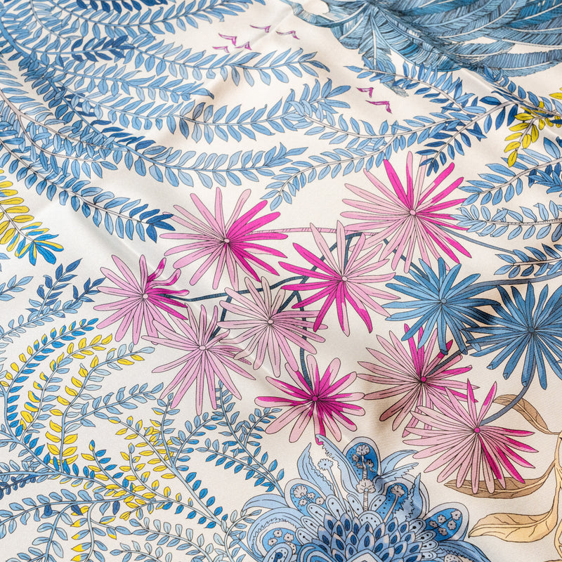 Hermes 90cm Silk Scarf Double Face Le Jardin Des Peintr Bleu Pale/Blue Jea
