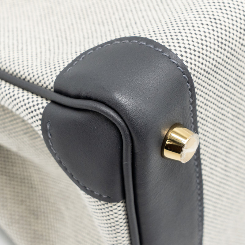 Hermes Birkin 25 Toile Swift/Canvas Ecru-Ardoise / Ardoise GHW Stamp K