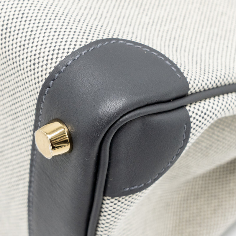 Hermes Birkin 25 Toile Swift/Canvas Ecru-Ardoise / Ardoise GHW Stamp K