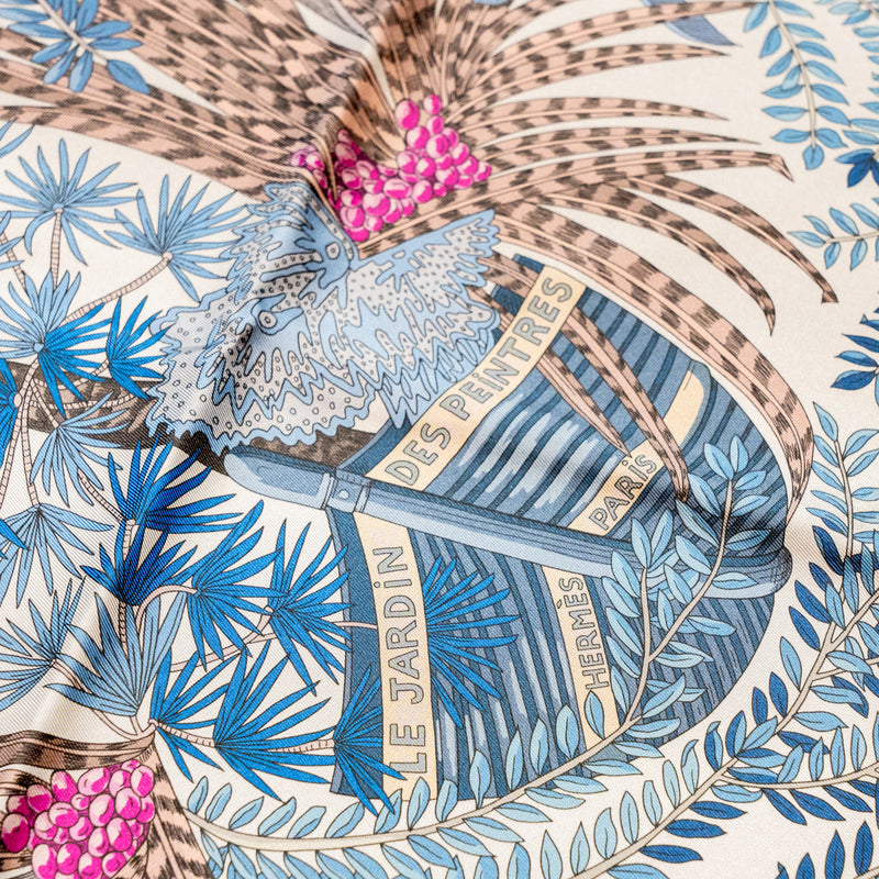 Hermes 90cm Silk Scarf Double Face Le Jardin Des Peintr Bleu Pale/Blue Jea