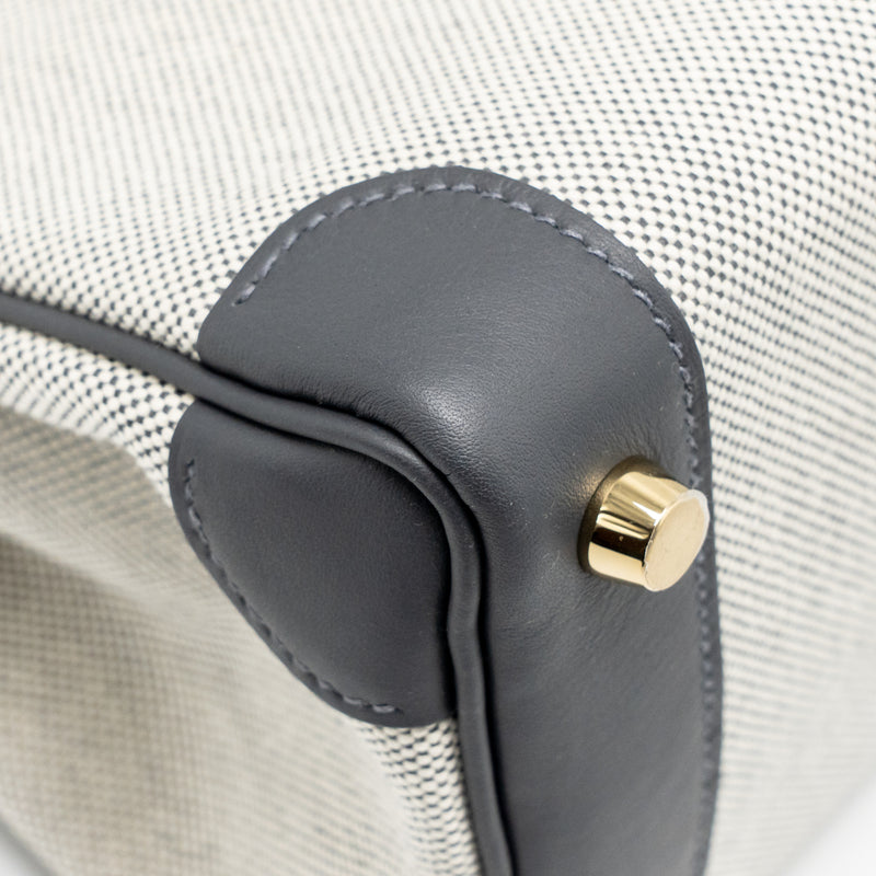 Hermes Birkin 25 Toile Swift/Canvas Ecru-Ardoise / Ardoise GHW Stamp K