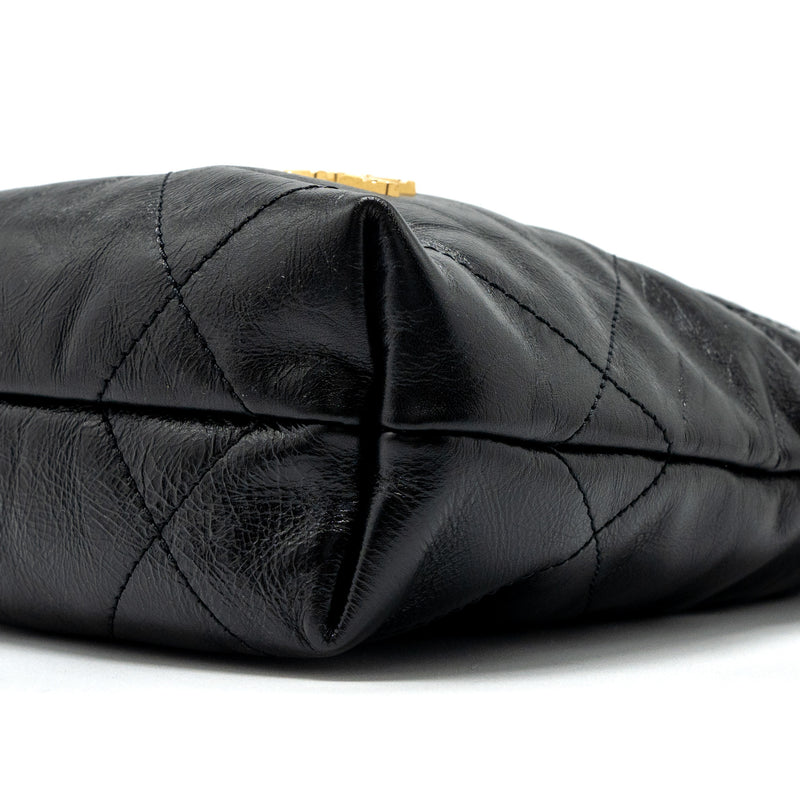 Chanel 23S Mini 22 Bag with Pearl Shiny Calfskin Black Brushed GHW (Microchip)