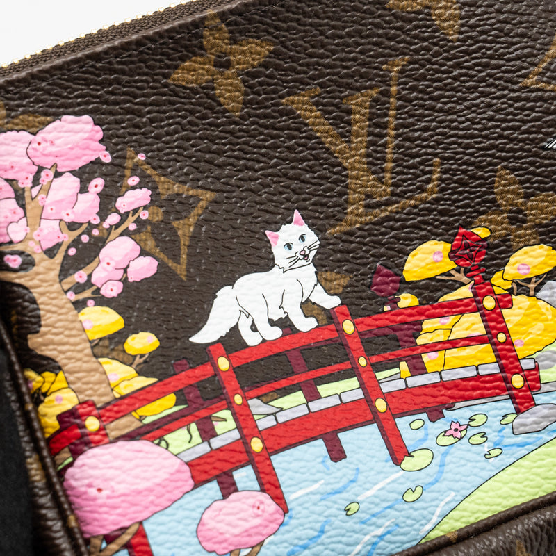 LOUIS VUITTON Mini Pochette Accessories 2021 Christmas Limited Edition Japanese Garden Sakura GHW