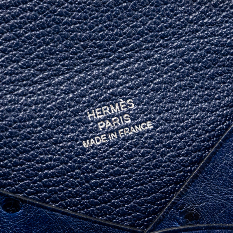Hermes Calvi Cardholder Ostrich Navy SHW Stamp D