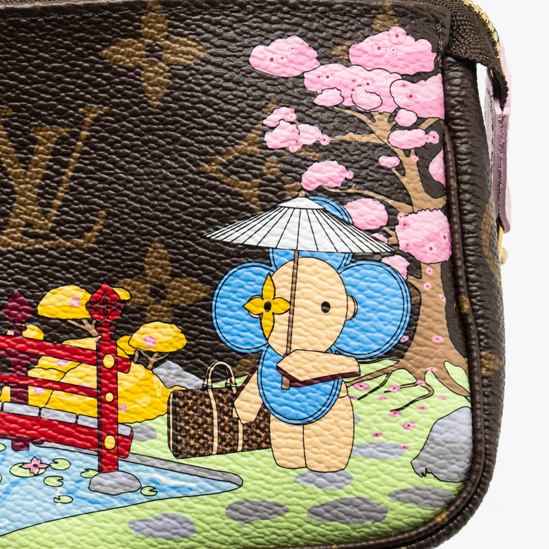 LOUIS VUITTON Mini Pochette Accessories 2021 Christmas Limited Edition Japanese Garden Sakura GHW