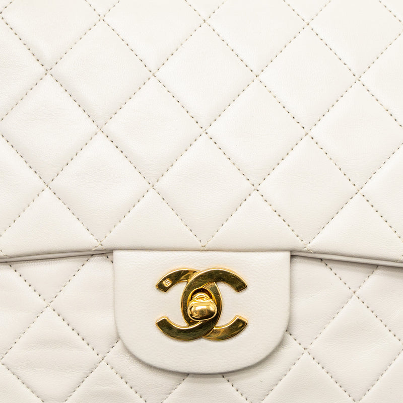Chanel Vintage Medium Classic Double Flap Bag Lambskin White GHW