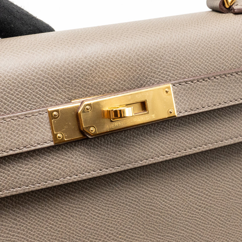 Hermes Kelly 28 Epsom Gris Etain GHW Stamp D