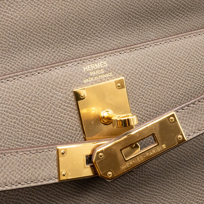 Hermes Kelly 28 Epsom Gris Etain GHW Stamp D