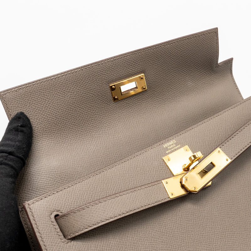 Hermes Kelly 28 Epsom Gris Etain GHW Stamp D
