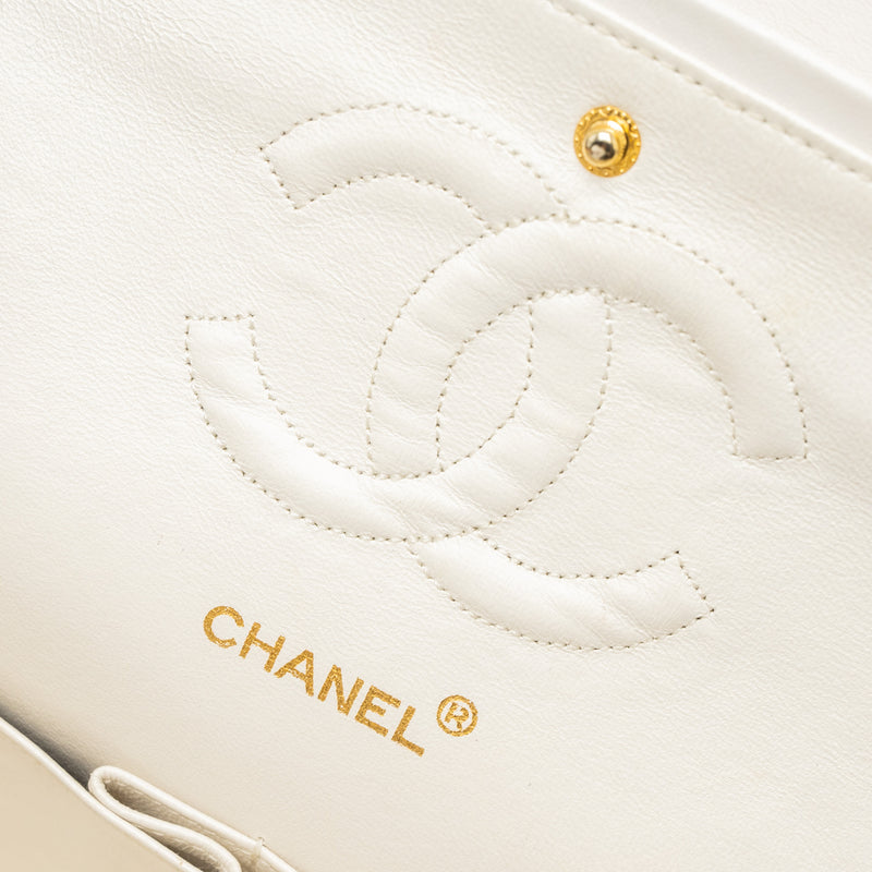 Chanel Vintage Medium Classic Double Flap Bag Lambskin White GHW
