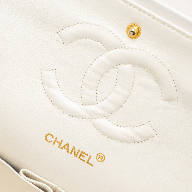 Chanel Vintage Medium Classic Double Flap Bag Lambskin White GHW