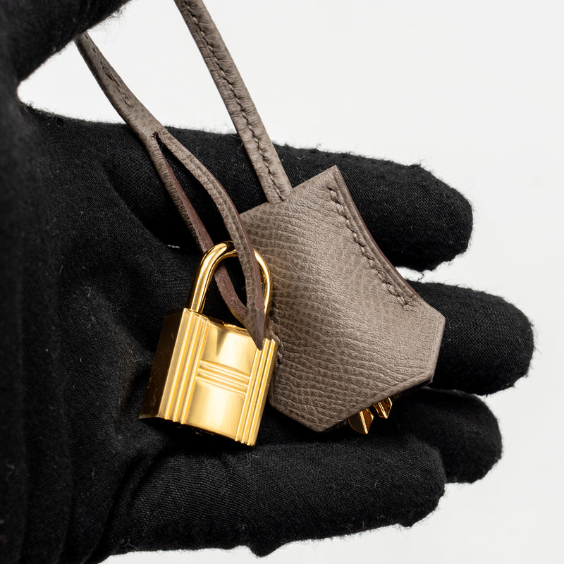 Hermes Kelly 28 Epsom Gris Etain GHW Stamp D