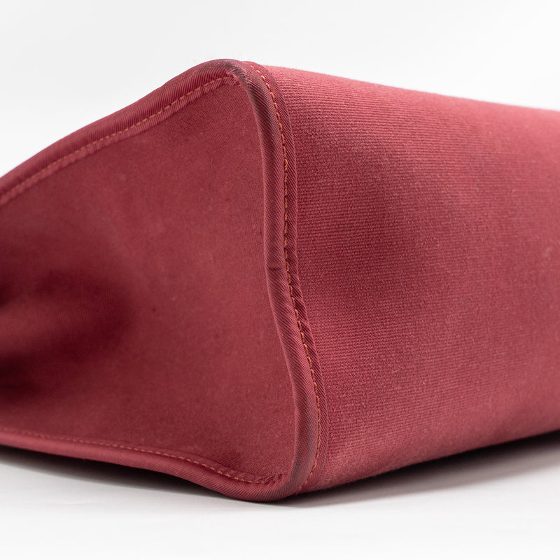 Hermes Herbag 31 Zip Bag Canvas/Hunter Leather Red SHW Stamp Square O