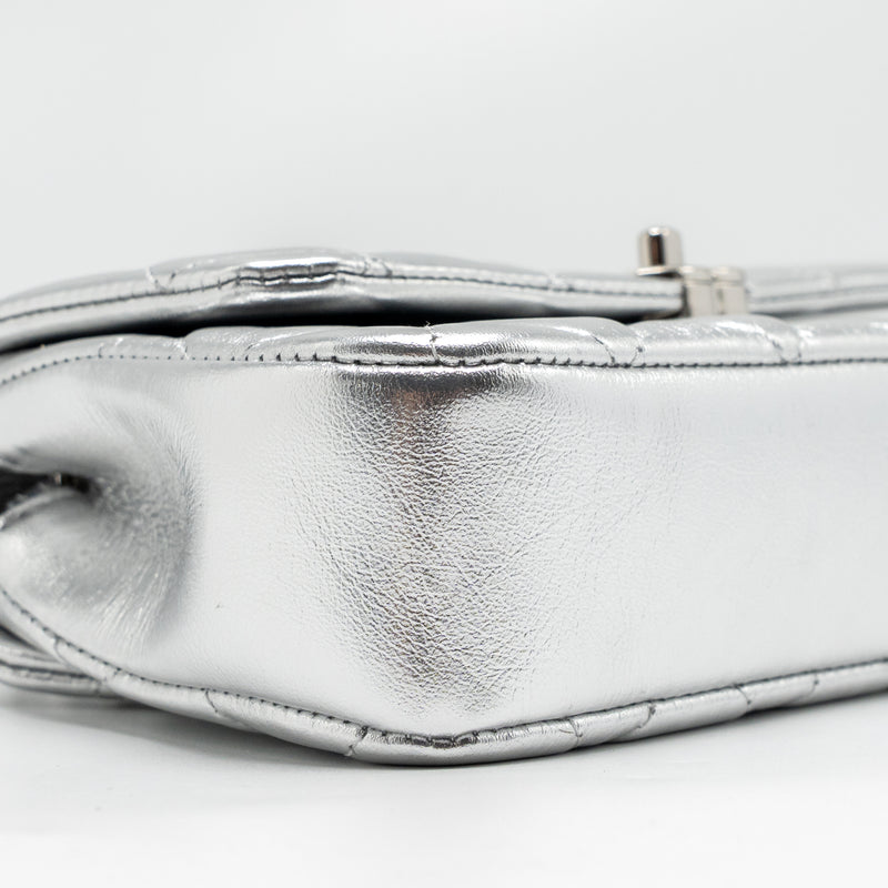 Chanel 25s O-phone Holder with Chain Calfskin Silver SHW(microchip)