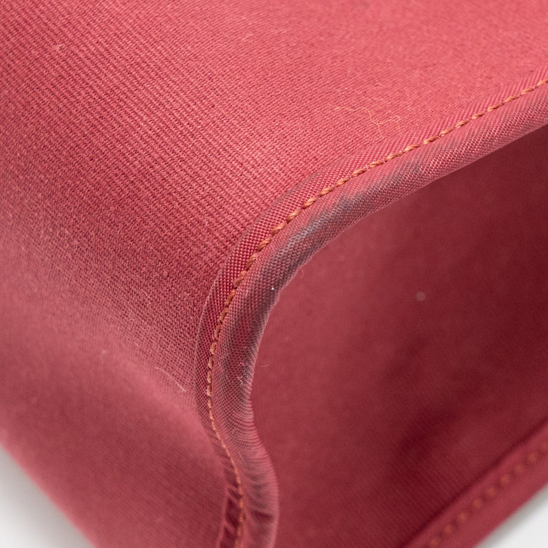 Hermes Herbag 31 Zip Bag Canvas/Hunter Leather Red SHW Stamp Square O