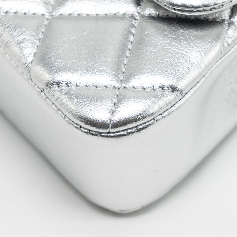 Chanel 25s O-phone Holder with Chain Calfskin Silver SHW(microchip)