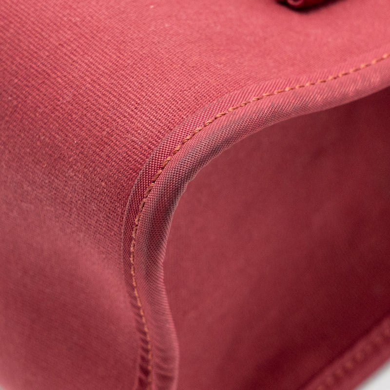 Hermes Herbag 31 Zip Bag Canvas/Hunter Leather Red SHW Stamp Square O