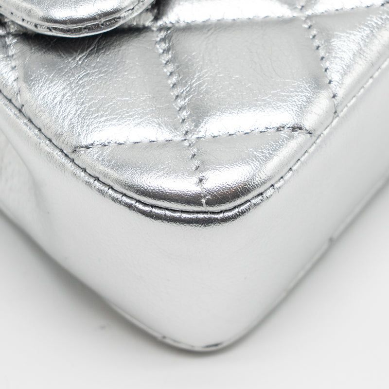 Chanel 25s O-phone Holder with Chain Calfskin Silver SHW(microchip)