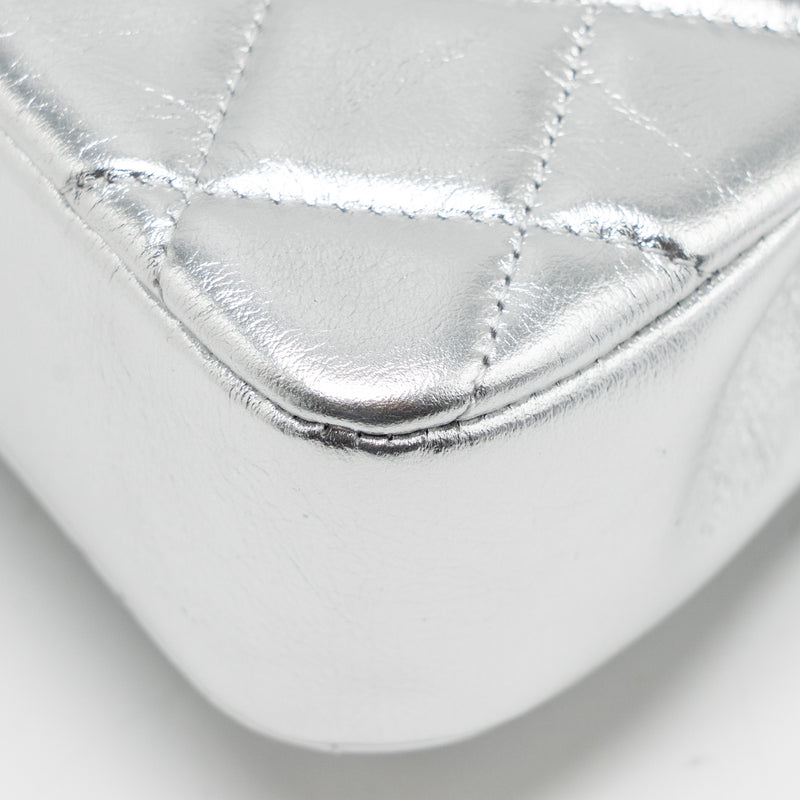 Chanel 25s O-phone Holder with Chain Calfskin Silver SHW(microchip)