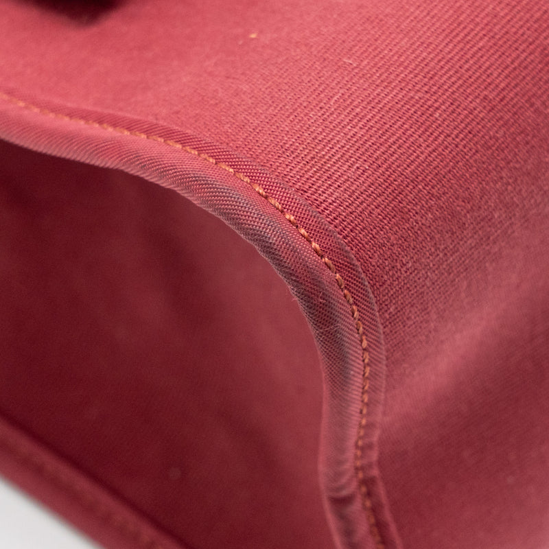 Hermes Herbag 31 Zip Bag Canvas/Hunter Leather Red SHW Stamp Square O
