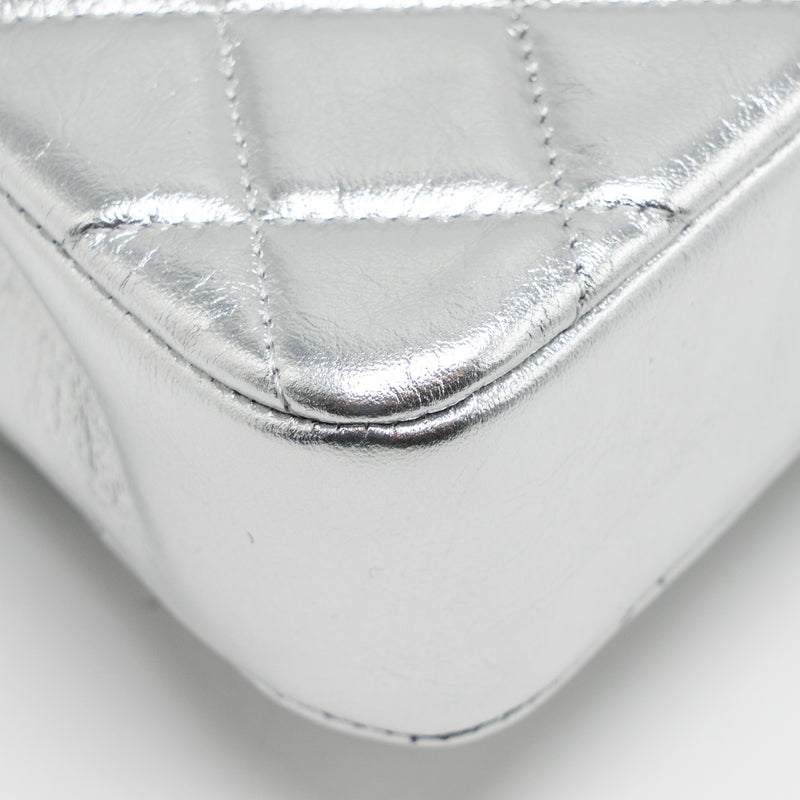Chanel 25s O-phone Holder with Chain Calfskin Silver SHW(microchip)