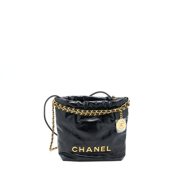 Chanel Mini 22 Bag Shiny Calfskin Black GHW (Microchip)